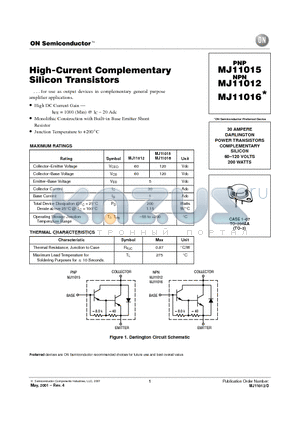 MJ11012 datasheet - High-Current Complementary Silicon Transistors