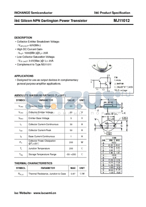 MJ11012 datasheet - isc Silicon NPN Darlington Power Transistor