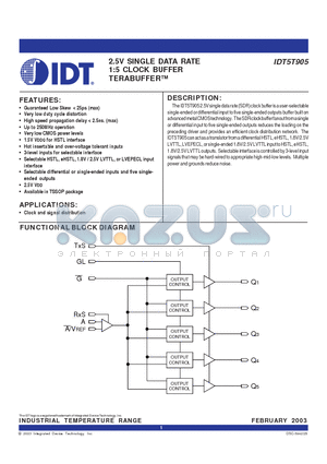 IDT5T905PGI datasheet - 2.5V SINGLE DATA RATE 1:5 CLOCK BUFFER TERABUFFER