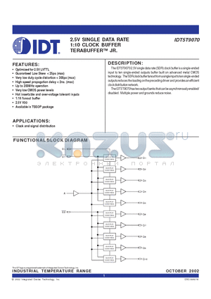 IDT5T9070PAI datasheet - 2.5V SINGLE DATA RATE 1:10 CLOCK BUFFER TERABUFFER