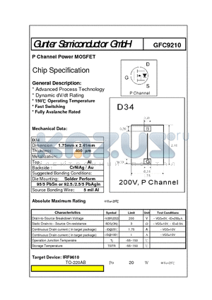 GFC9210 datasheet - P Channel Power MOSFET