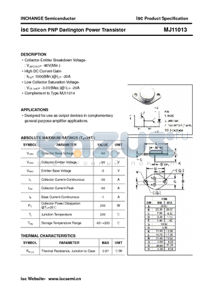 MJ11013 datasheet - isc Silicon PNP Darlington Power Transistor