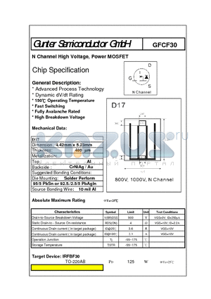 GFCF30 datasheet - N Channel High Voltage, Power MOSFET