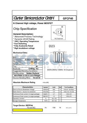 GFCF40 datasheet - N Channel High voltage, Power MOSFET