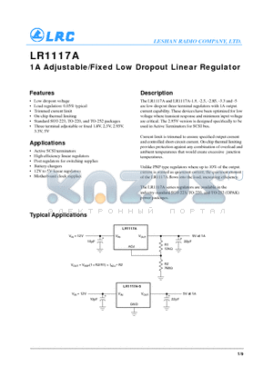 LR1117A datasheet - 1A Adjustable/Fixed Low Dropout Linear Regulator