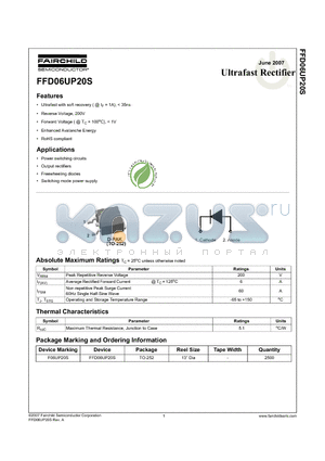 FFD06UP20S datasheet - Ultrafast Rectifier