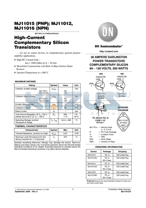 MJ11015 datasheet - High-Current Complementary Silicon Transistors