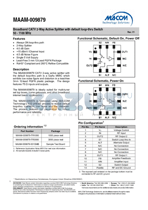 MAAM-009879-TR3000 datasheet - Broadband CATV 2-Way Active Splitter with default loop-thru Switch