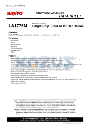 LA1776M datasheet - Monolithic Linear IC Single-Chip Tuner IC for Car Radios