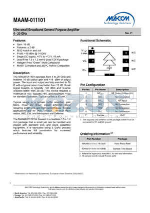 MAAM-011101-TR1000 datasheet - Ultra small Broadband General Purpose Amplifier