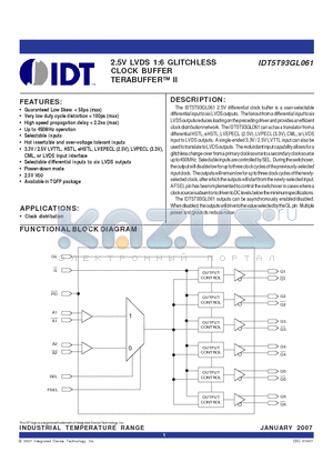 IDT5T93GL061PFI datasheet - 2.5V LVDS 1:6 GLITCHLESS CLOCK BUFFER TERABUFFER II