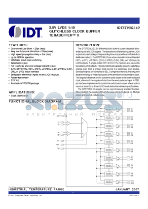 IDT5T93GL10 datasheet - 2.5V LVDS 1:10 GLITCHLESS CLOCK BUFFER TERABUFFER II