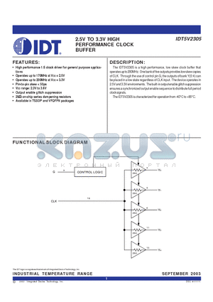 IDT5V2305NRI datasheet - 2.5V TO 3.3V HIGH PERFORMANCE CLOCK BUFFER