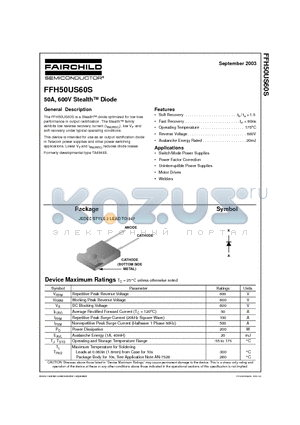 FFH50US60S datasheet - 50A, 600V Stealth Diode