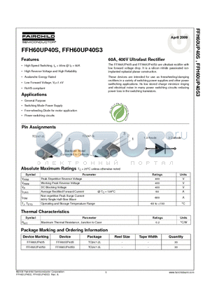 FFH60UP40S datasheet - 60A, 400V UItrafast Rectifier