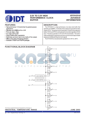 IDT5V2310PGI datasheet - 2.5V TO 3.3V HIGH PERFORMANCE CLOCK BUFFER