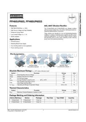 FFH60UP60S3_11 datasheet - 60A, 600V Ultrafast Rectifier