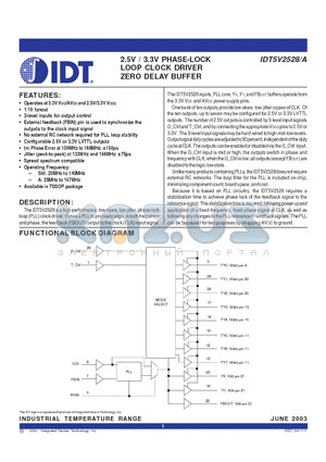 IDT5V2528 datasheet - 2.5V / 3.3V PHASE-LOCK LOOP CLOCK DRIVER ZERO DELAY BUFFER