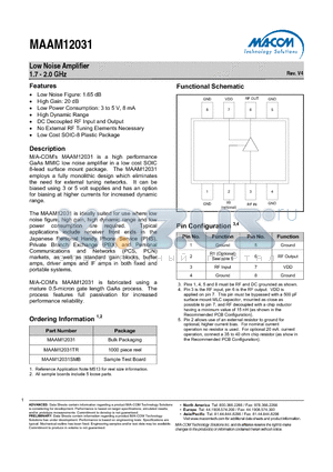 MAAM12031 datasheet - Low Noise Amplifier 1.7 - 2.0 GHz