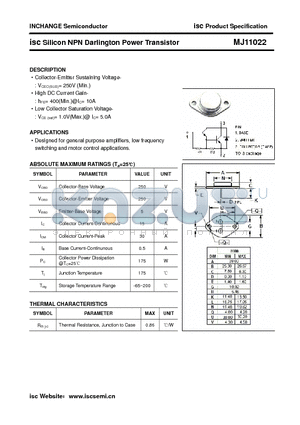 MJ11022 datasheet - isc Silicon NPN Darlington Power Transistor
