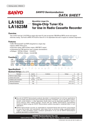LA1823M datasheet - Single-Chip Tuner ICs for Use in Radio Cassette Recorder
