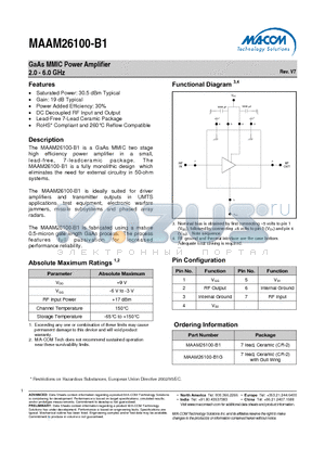 MAAM26100-B1 datasheet - GaAs MMIC Power Amplifier