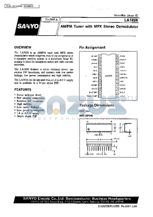 LA1826 datasheet - AM/FM Tuner with MPX Stereo Demodulator