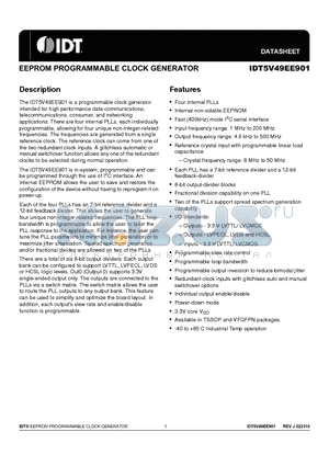 IDT5V49EE901 datasheet - EEPROM PROGRAMMABLE CLOCK GENERATOR