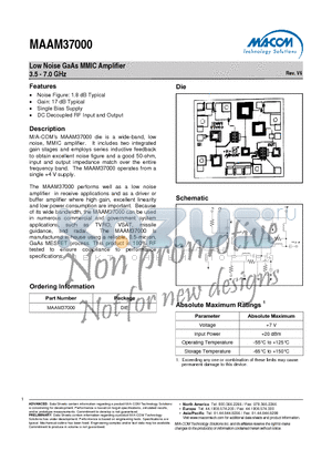 MAAM37000 datasheet - Low Noise GaAs MMIC Amplifier 3.5 - 7.0 GHz