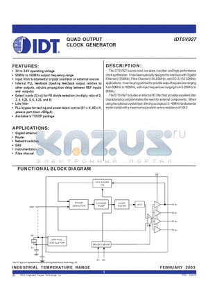 IDT5V927 datasheet - Quad Output Clock Generator