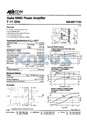 MAAM71100 datasheet - GaAs MMIC Power Amplifier 7-11GHz