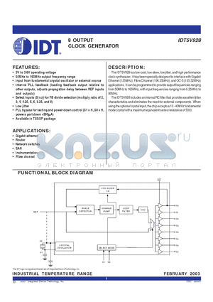 IDT5V928PG datasheet - 8 OUTPUT CLOCK GENERATOR