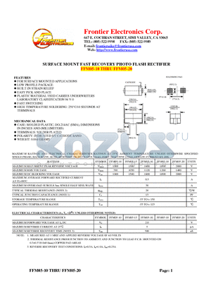 FFM05-18 datasheet - SURFACE MOUNT FAST RECOVERY PHOTO FLASH RECTIFIER