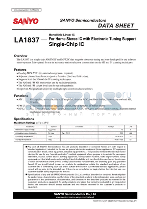 LA1837 datasheet - For Home Stereo IC with Electronic Tuning Support Single-Chip IC