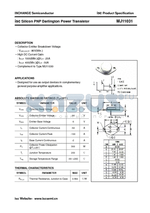 MJ11031 datasheet - isc Silicon PNP Darlington Power Transistor