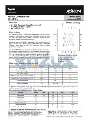 MAAMGM0002 datasheet - Amplifier, Distributed, 0.1W 1.0-18.0 GHz