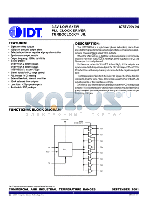 IDT5V9910A-2SOI datasheet - 3.3V LOW SKEW PLL CLOCK DRIVER TURBOCLOCK JR