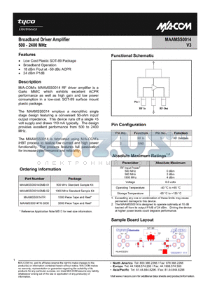 MAAMSS00014SMB-01 datasheet - Broadband Driver Amplifier 500 - 2400 MHz