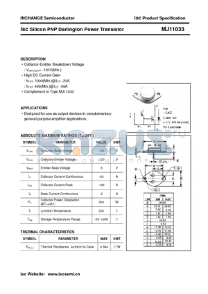 MJ11033 datasheet - isc Silicon PNP Darlington Power Transistor