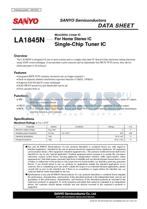 LA1845N_09 datasheet - For Home Stereo IC Single-Chip Tuner IC
