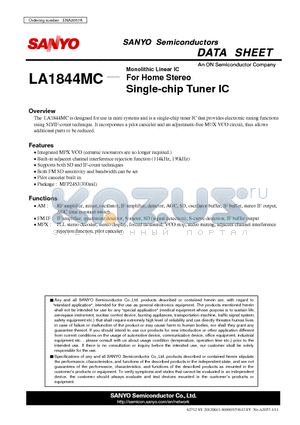 LA1844MC datasheet - Monolithic Linear IC For Home Stereo Single-chip Tuner IC