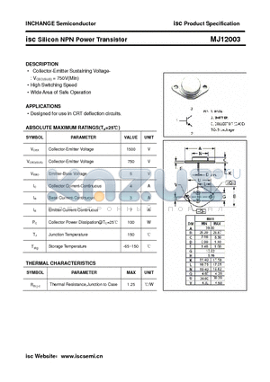 MJ12003 datasheet - isc Silicon NPN Power Transistor