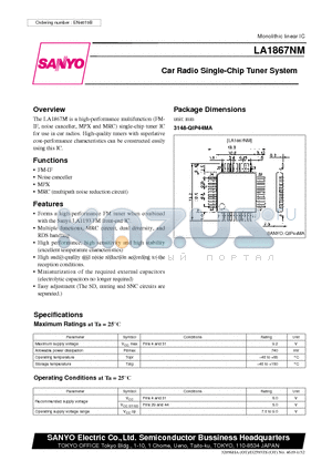 LA1867NM datasheet - Car Radio Single-Chip Tuner System