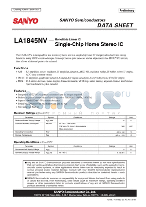 LA1845NV datasheet - Single-Chip Home Stereo IC