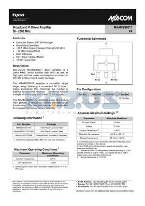 MAAMSS0017TR datasheet - Broadband IF Driver Amplifier 50 - 2500 MHz