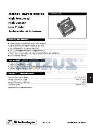 HM74 datasheet - High Frequency High Current Low Profile Surface Mount Inductors