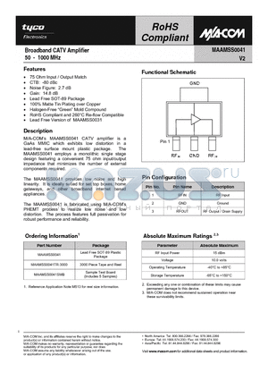 MAAMSS0041 datasheet - Broadband CATV Amplifier 50 - 1000 MHz