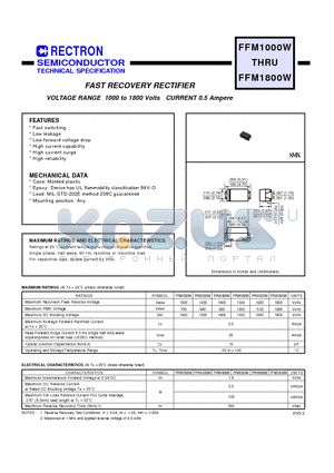 FFM1600W datasheet - FAST RECOVERY RECTIFIER VOLTAGE RANGE 1000 to 1800 Volts CURRENT 0.5 Ampere