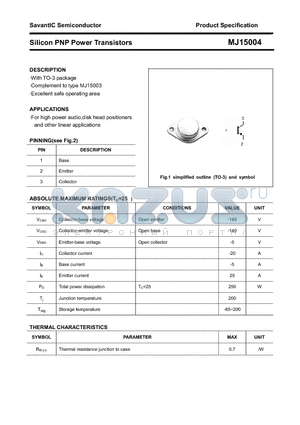 MJ15004 datasheet - Silicon PNP Power Transistors