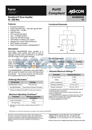 MAAMSS0046TR-3000 datasheet - Broadband IF Driver Amplifier 50 - 2500 MHz